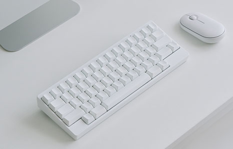 HHKB HYBRID Type S Snow printed keyboard on a desk